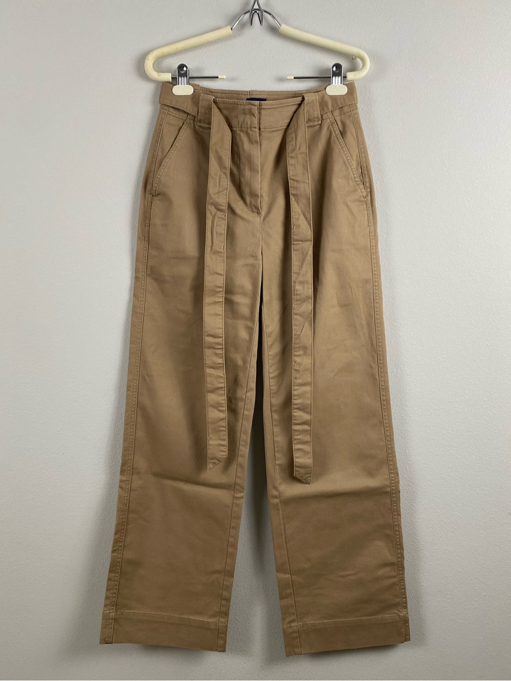 J. Crew Factory Twill Wide Leg Tie Waist Chino Pant | Camel